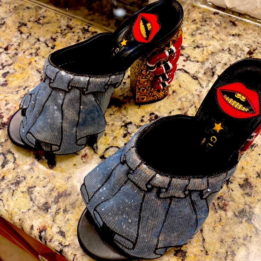 Gucci Trompe L'oeil Sequin Embellished Block Heel Mules